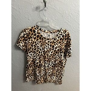 Pink Womens Animal Print Short Sleeve Top Size Large